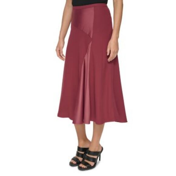 NWT DKNY Mixed Media Midi Skirt Burgundy Size 12 - Picture 5 of 5